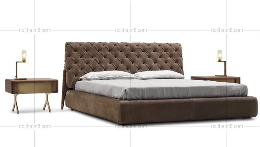Mẫu giường ngủ bọc nỉ nhung mềm mịn hiện đại M8-6067