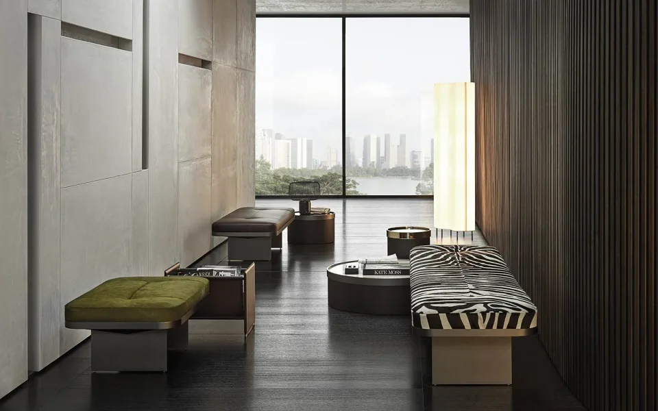 Ghế băng bọc nệm chân lá nhôm viền kim loại M8-I008