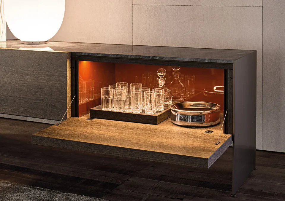 Để bàn khay gỗ veneer gấp mép vát nâu xám M8-I020