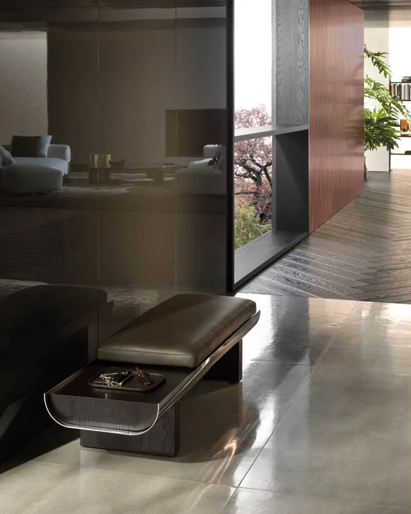 Ghế bench mặt gỗ tần bì chân thép không gỉ đệm rời M8-I037