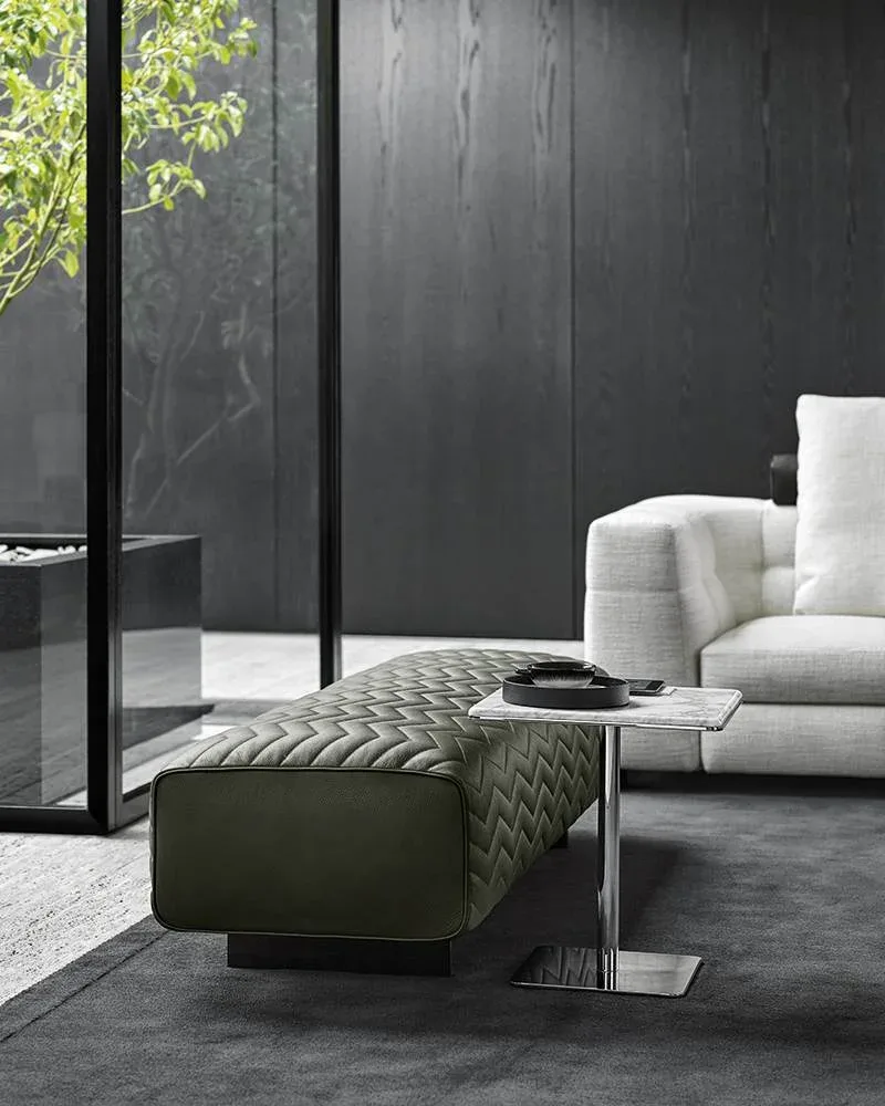 Đôn dài bọc da chỉ may chữ V chân nhôm M8-I038