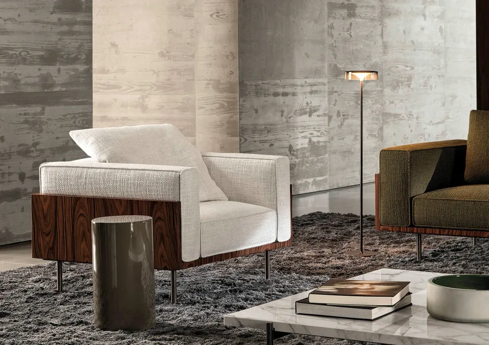 Ghế bành thư giãn khung gỗ palisander chân kim loại màu đồng M8-I065