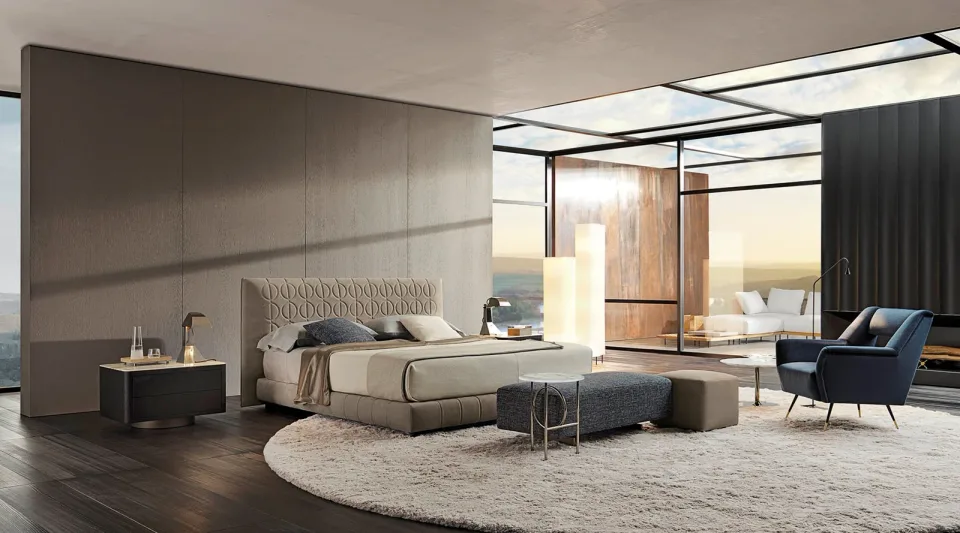 Giường ngủ đầu giường cao mảnh chần họa tiết Art Deco M8-I143