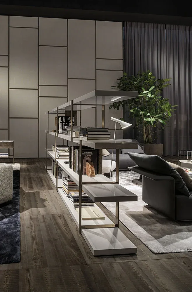 Kệ sách trang trí hậu veneer sucupira giá dày xám ấm M8-I183