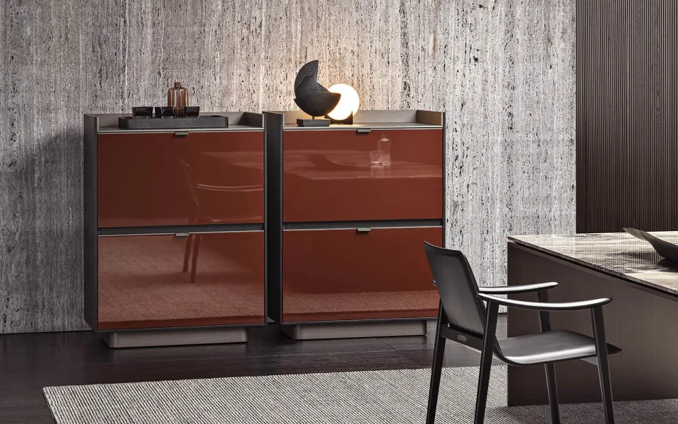 Kệ sách trang trí dạng tủ tần bì mocha và nhôm satin M8-I185