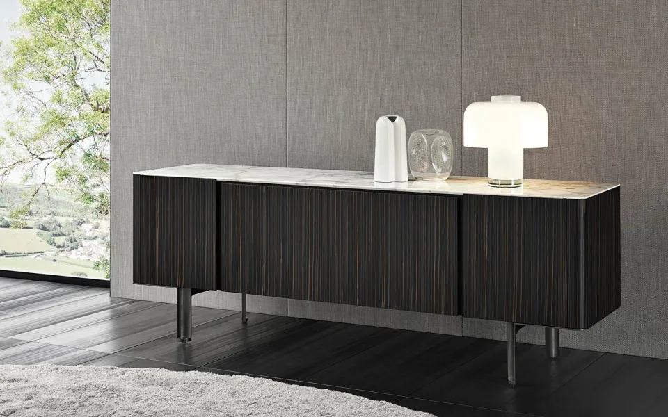 Tủ buffet sideboard tần bì chải mặt đá chân tròn lõm M8-I197