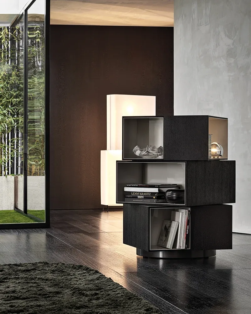 Kệ sách trang trí xoay ba khối lệch tầng gỗ wenge M8-I200