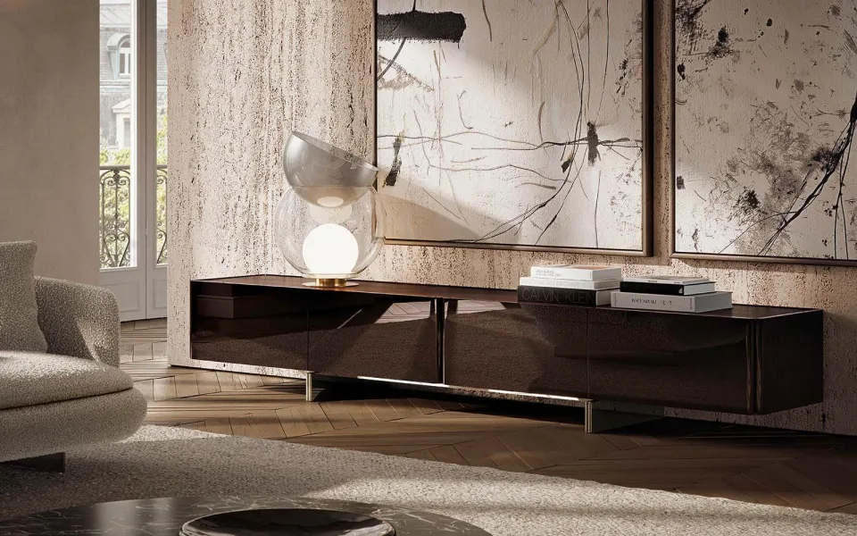 Tủ buffet sideboard chân đôi bo tròn mặt âm đá hoặc gỗ M8-I207