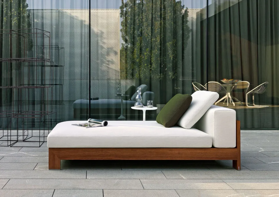 Ghế nằm thư giãn chaise longue khung gỗ iroko ngoài trời M8-I209