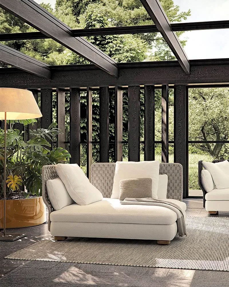 Ghế nằm thư giãn chaise longue đôi dây bện chân gỗ teak M8-I210