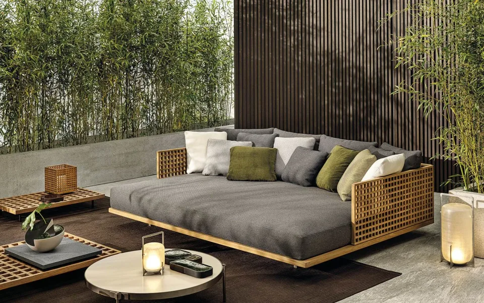 Ghế nằm thư giãn chaise longue modul sàn teak lơ lửng M8-I218
