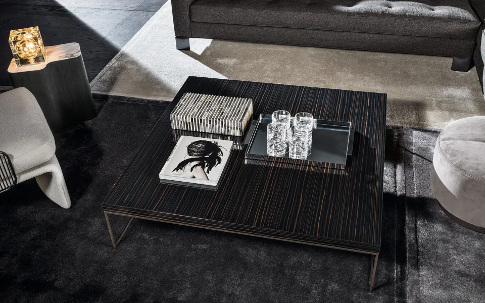 Bàn trà khung sắt màu đồng satin tầng đáy mặt đá M8-I252