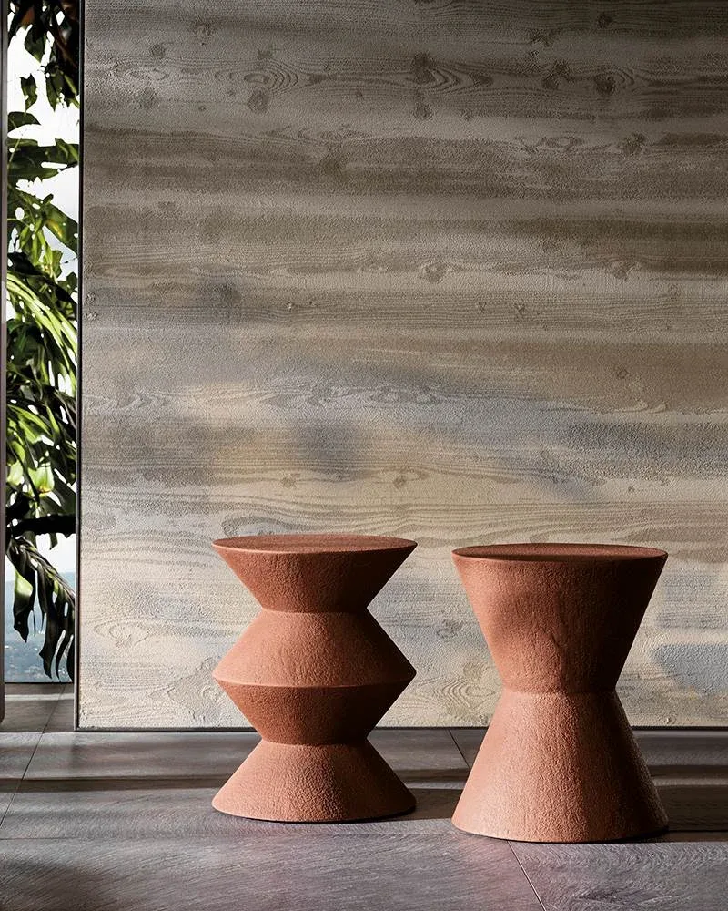 Bàn trà ngoài trời kiêm ghế đôn polyurethane điêu khắc M8-I260