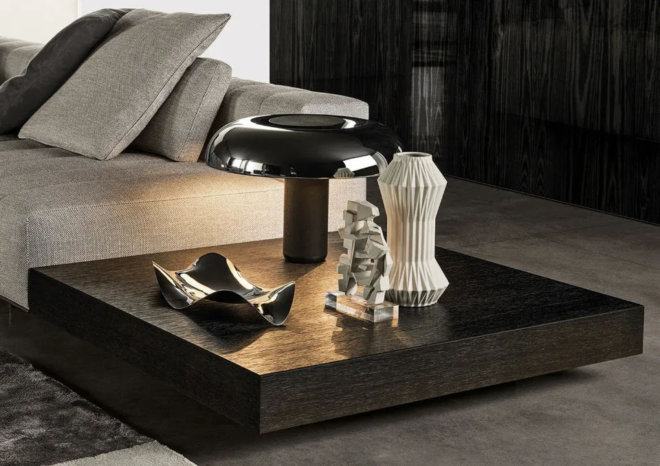 Bàn trà vuông gỗ wenge chải xước, đế đen nổi nhẹ M8-I333
