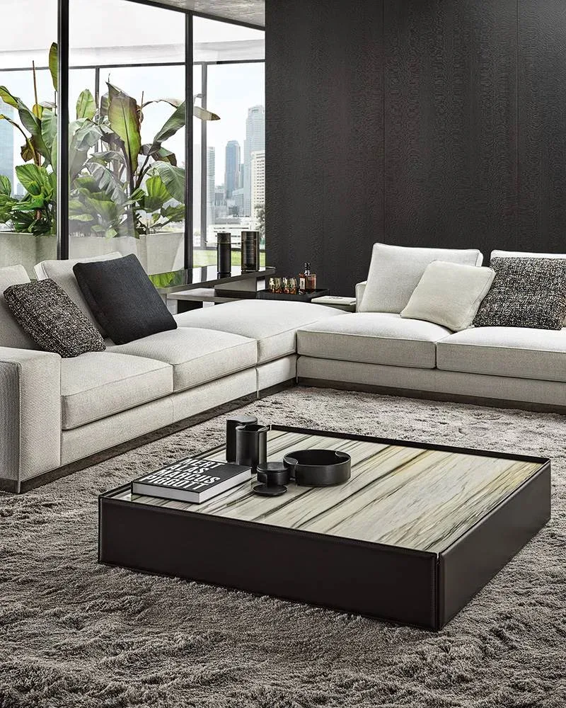 Bàn góc side table bọc da yên ngựa mặt đá hoặc kính M8-I336