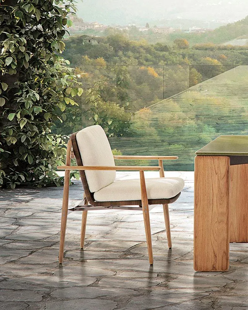 Ghế ngoài trời khung gỗ teak dây đan nhẹ, đệm kỵ nước M8-I425