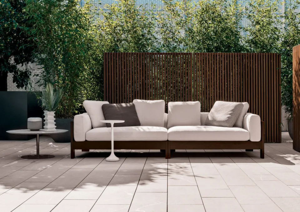 Sofa ngoài trời khung gỗ iroko nâu sẫm bệ nhôm M8-I489