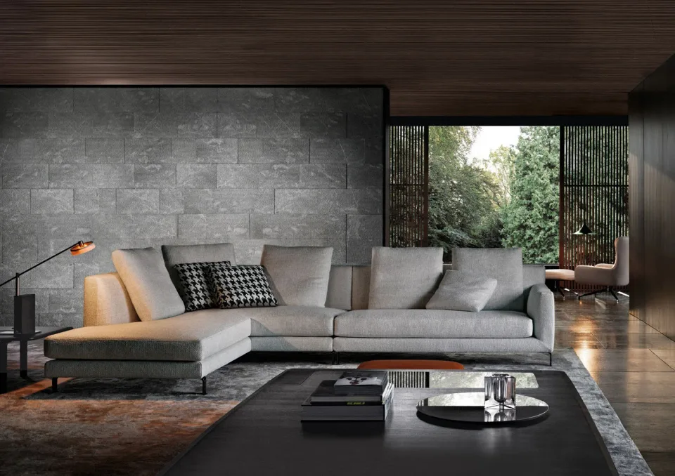 Sofa tay vịn bo tròn lưng cao chân nhôm đúc uốn lượn M8-I492