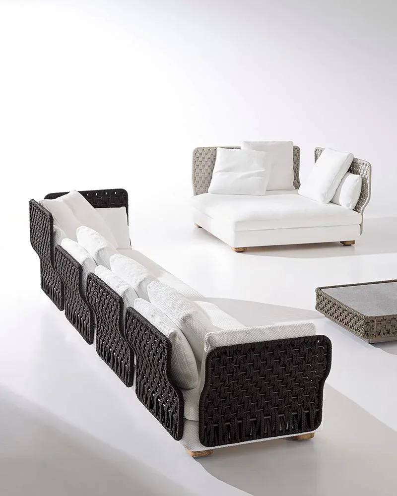 Sofa ngoài trời dây dệt cong chữ S chân gỗ tếch M8-I493