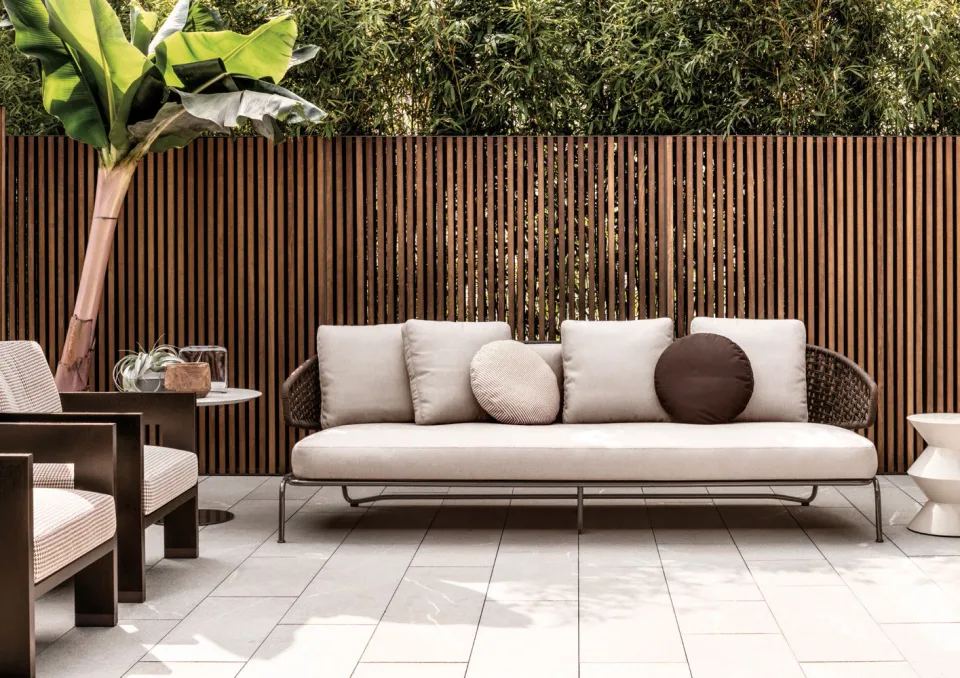 Sofa ngoài trời khung inox lưng dây bện đệm chống nước M8-I503