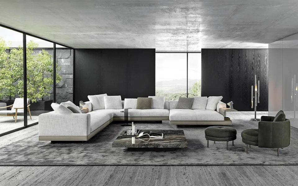 Sofa modul kiến trúc kèm mặt kệ phụ đế nhôm cánh mỏng M8-I510