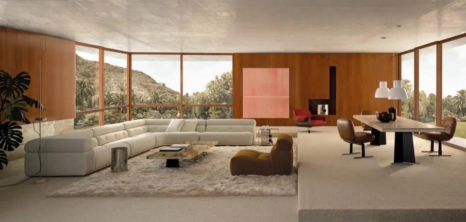 Sofa modul bo tròn chồng khối nệm ngồi nghiêng khung nhôm cong M8-I511