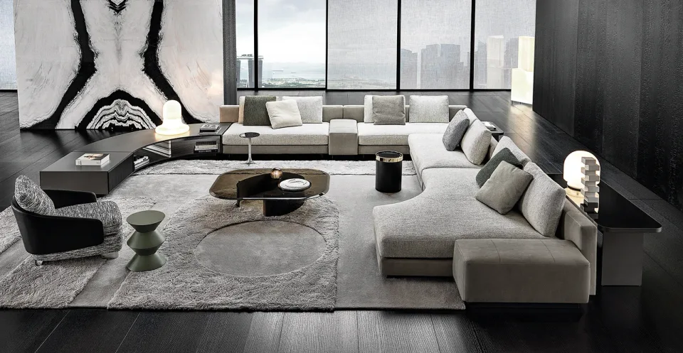 Sofa modul đường cong elip tựa lưng lệch đôn rời M8-I512