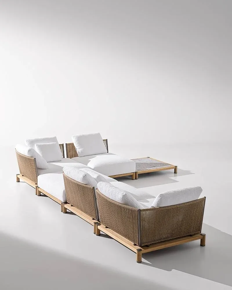 Sofa ngoài trời khung dây bện hình quạt chân teak trụ tròn M8-I513