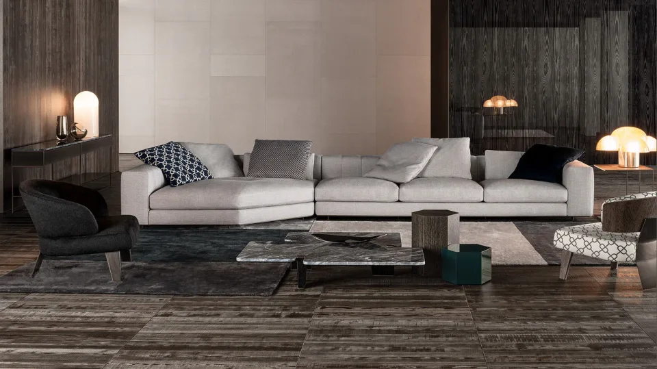 Sofa mô-đun nệm lông vũ êm như chăn bông, chân khung đồng M8-I521