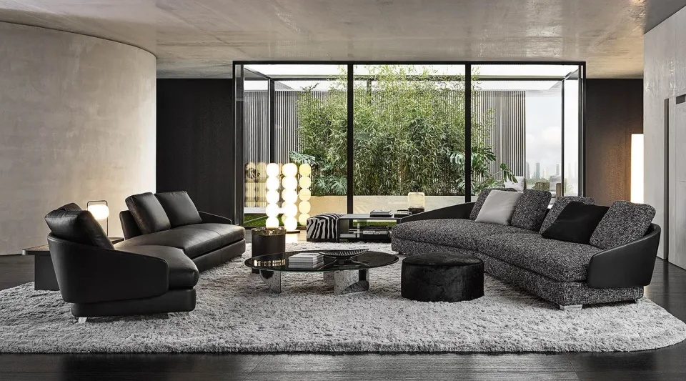 Sofa bán nguyệt phối da và vải, từ ghế bành đến sofa M8-I532