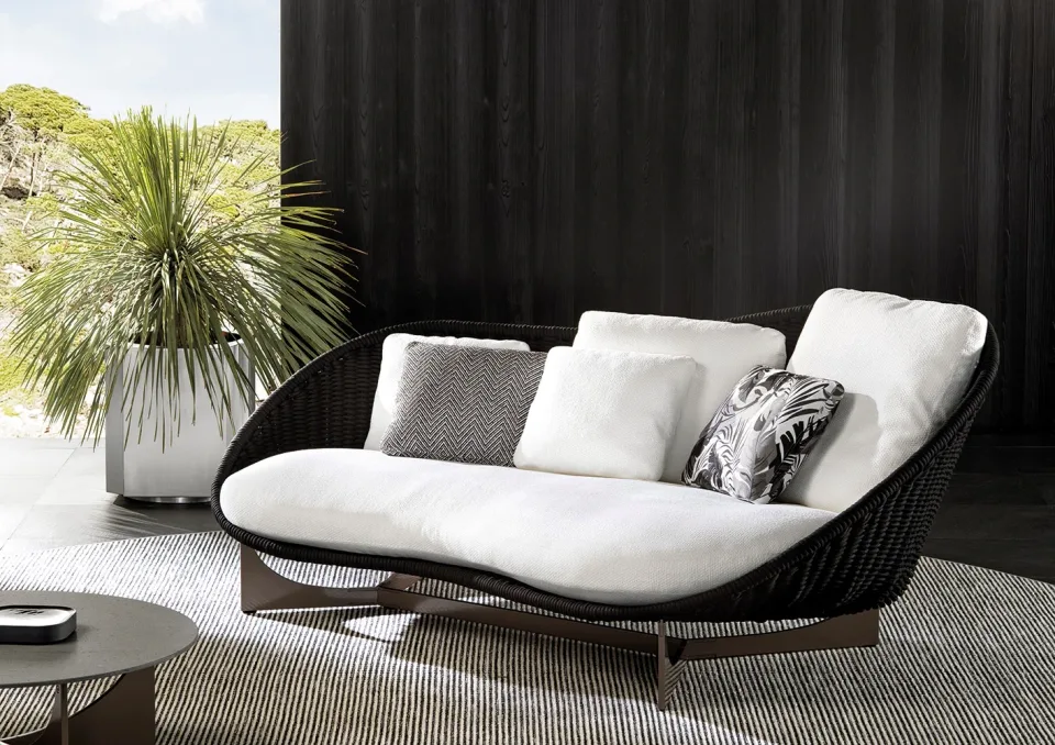 Sofa ngoài trời dáng tổ ấm đan dây polypropylene, chân gỗ tếch M8-I535