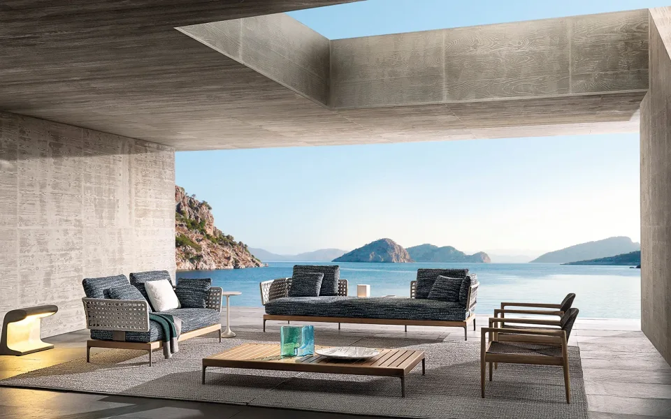 Sofa ngoài trời module khung gỗ teak chân nhôm đồng M8-I541