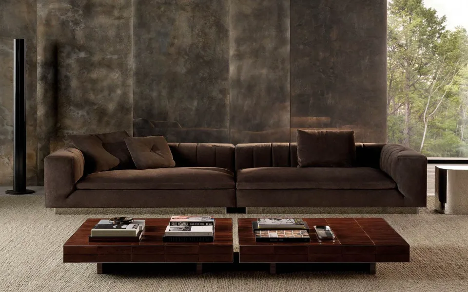 Sofa module chần dọc viền da tương phản đế kim loại M8-I548