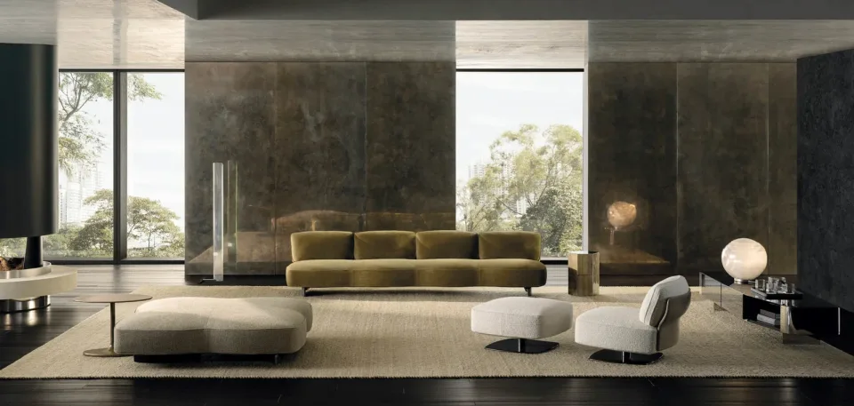 Sofa tấm đỡ lưng cánh hoa sơn bóng hoặc bọc, đảo ngồi M8-I553