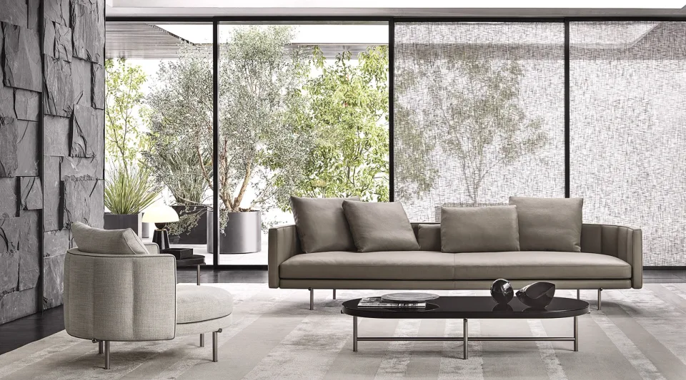 Sofa lưng chần dọc viền nổi chân kim loại thanh mảnh M8-I565