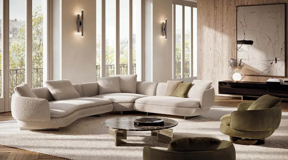 Sofa modul lưng bán nguyệt liền tay vịn đệm ngồi mỏng M8-I569