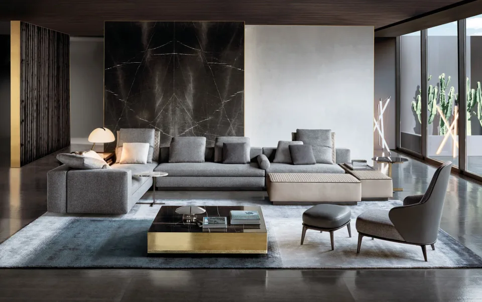 Sofa modul lưng lệch khỏi mặt ngồi kèm đôn đa năng M8-I573