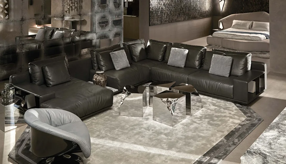 Sofa modul tay vịn rỗng làm ngăn mở, thép satin M8-I617