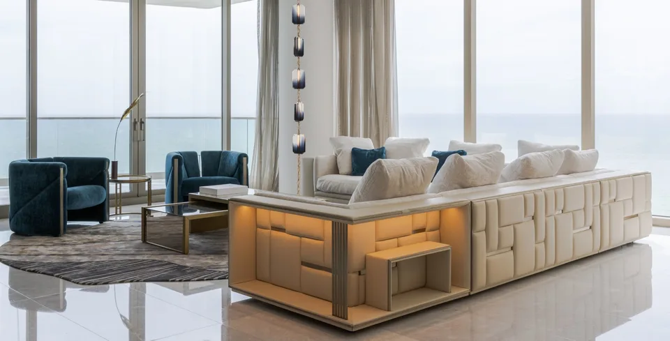 Sofa modul tấm trừu tượng, ngăn kệ sách đèn LED M8-I624