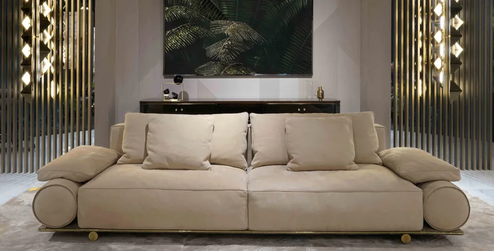 Sofa modul tay vịn trụ tròn đai da khoá kim loại M8-I630