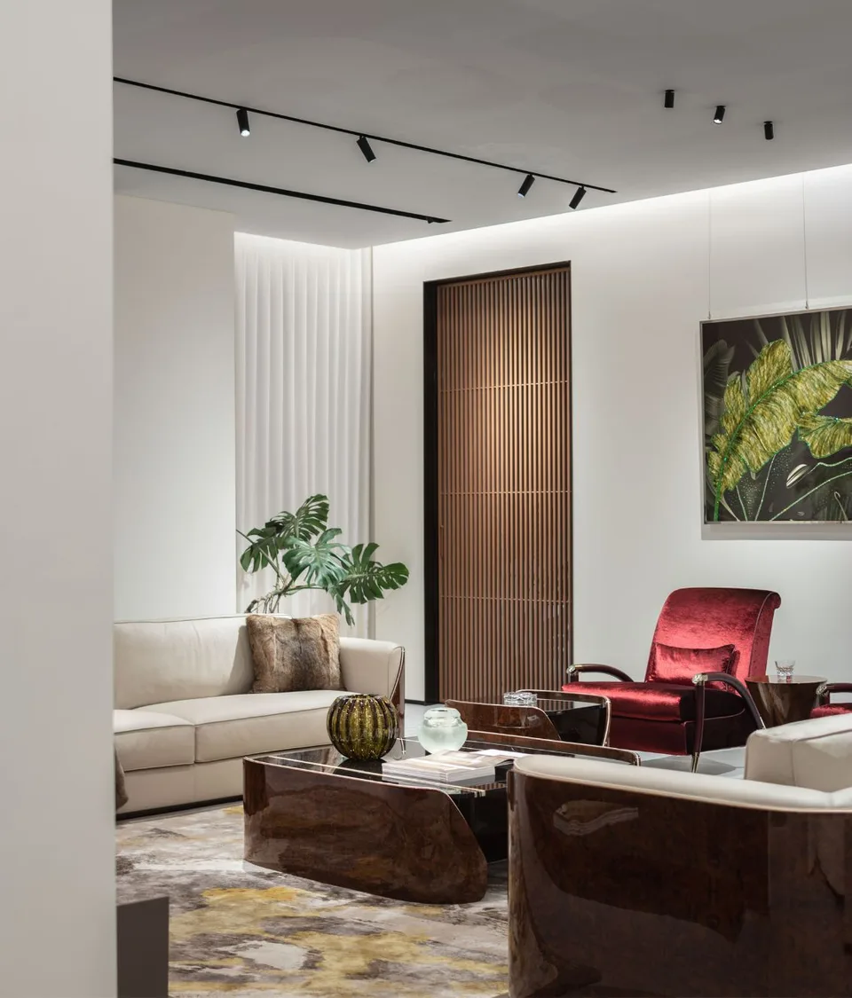 Sofa vỏ gỗ uốn veneer viền kim loại phong cách Ý M8-I633