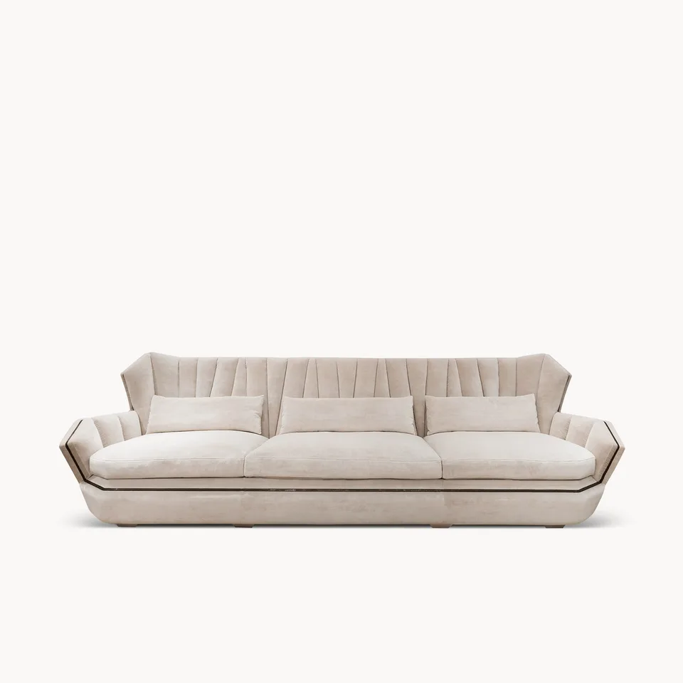 Sofa tay vịn điêu khắc ốp panel chân gỗ sồi M8-I634