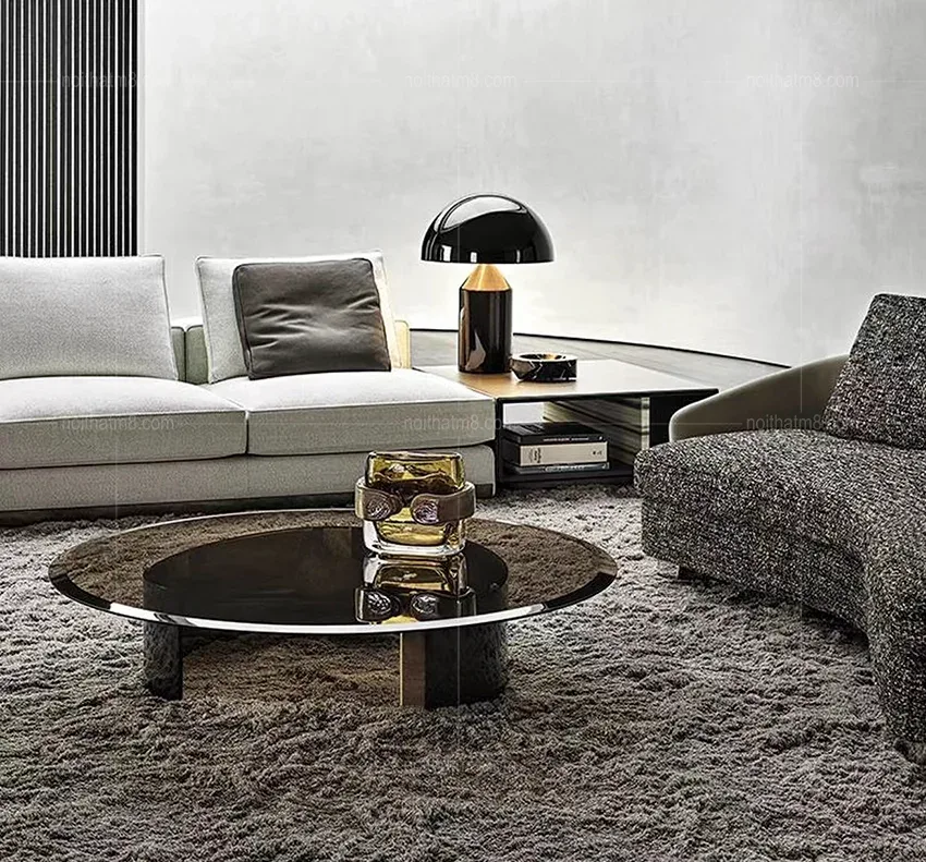 Bàn trà mặt kính kết hợp khung chân gỗ tự nhiên cao cấp M8-4340