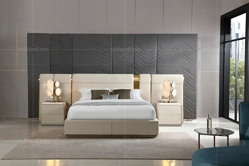 Giường ngủ bọc da hiện đại, cao cấp M8-6045