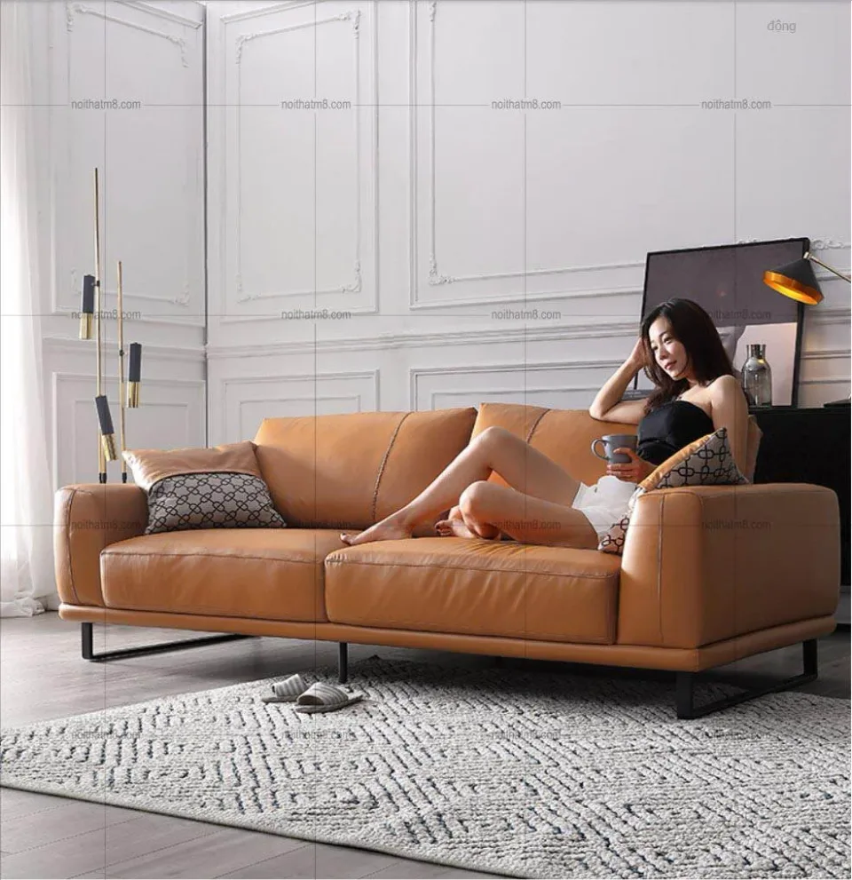 Mẫu sofa da đẹp  kết hợp chân sắt sơn tĩnh điện M8-3558