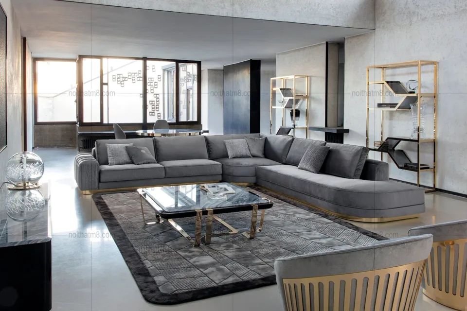 Ghế sofa nỉ nhung góc L phong cách Ý sang trọng M8-3559