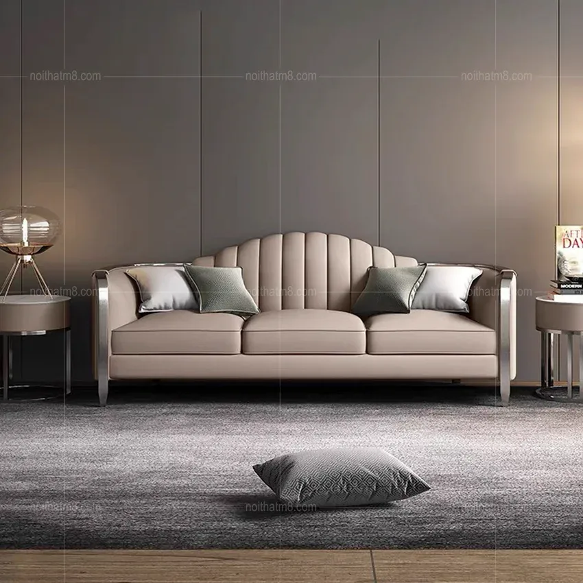 Mẫu sofa da phòng khách mạ titan cao cấp M8-3588