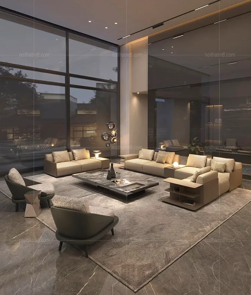 Ghế sofa da bò thật nhập khẩu phong cách Ý hiện đại M8-3519
