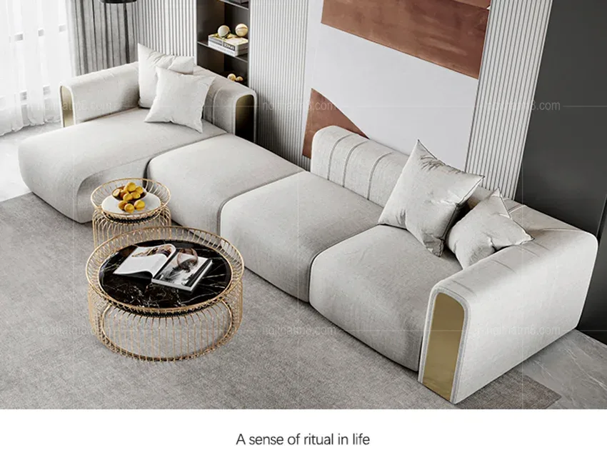 Sofa nỉ phòng khách kết hợp inox mạ titan cao cấp M8-3531