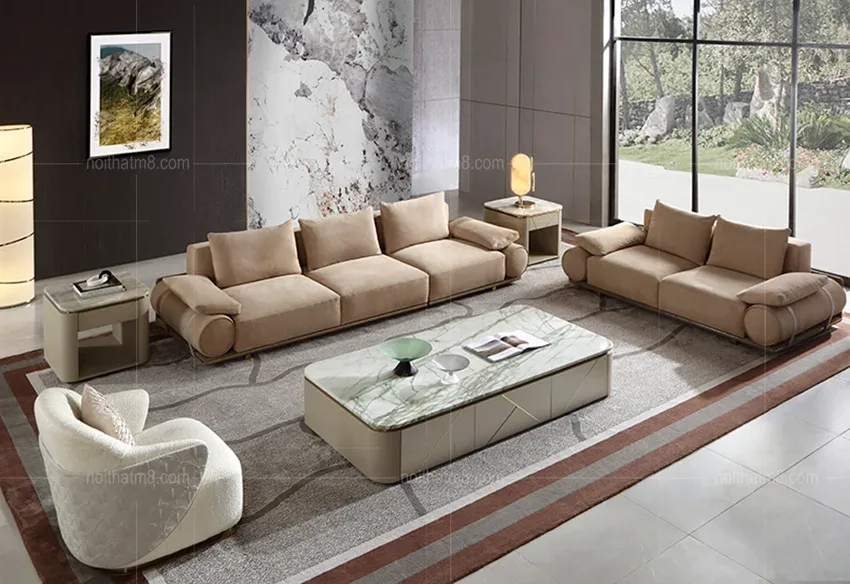 Mẫu ghế sofa da phòng khách thiết kế hiện đại M8-3643